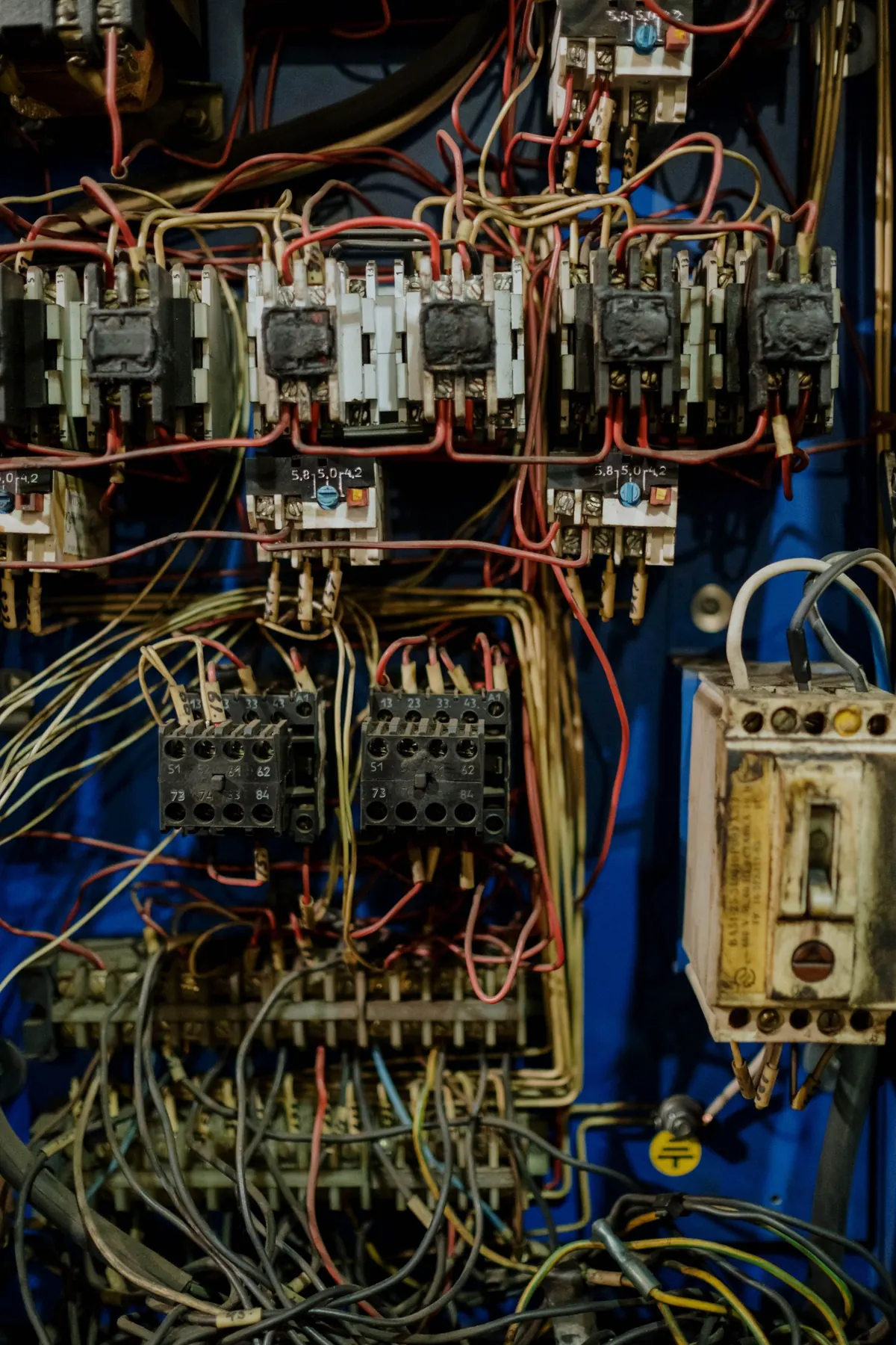 Terminal blocks and control wiring inside an electrical panel